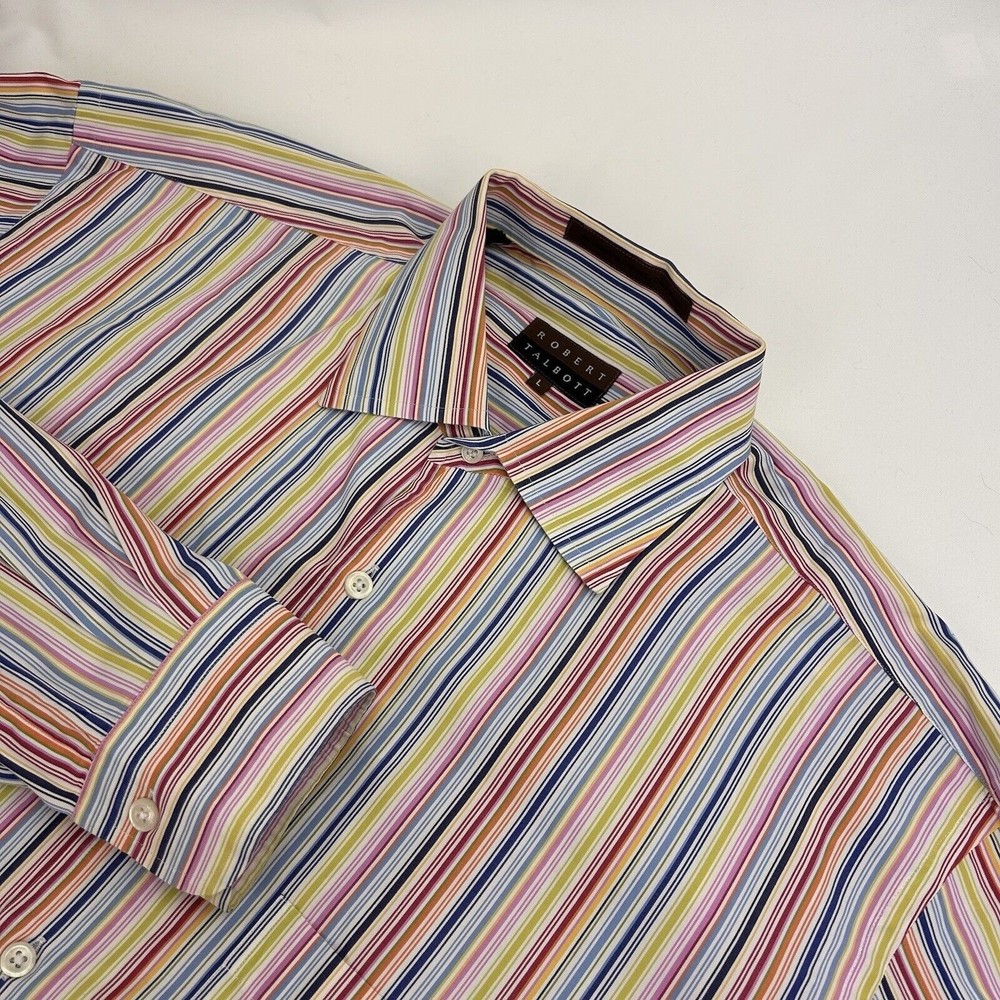Robert Talbott Men's Multi Color Striped Cotton Long Sleeve Button Down Shirt L